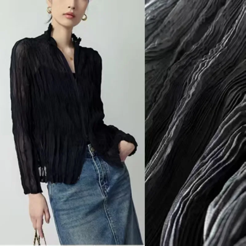 

Miyake Pleated Women's Jacket Zipper Thin Section Semi-transparent Slim Coat 2025 Autumn New Commuter Fashion Ladies Tops
