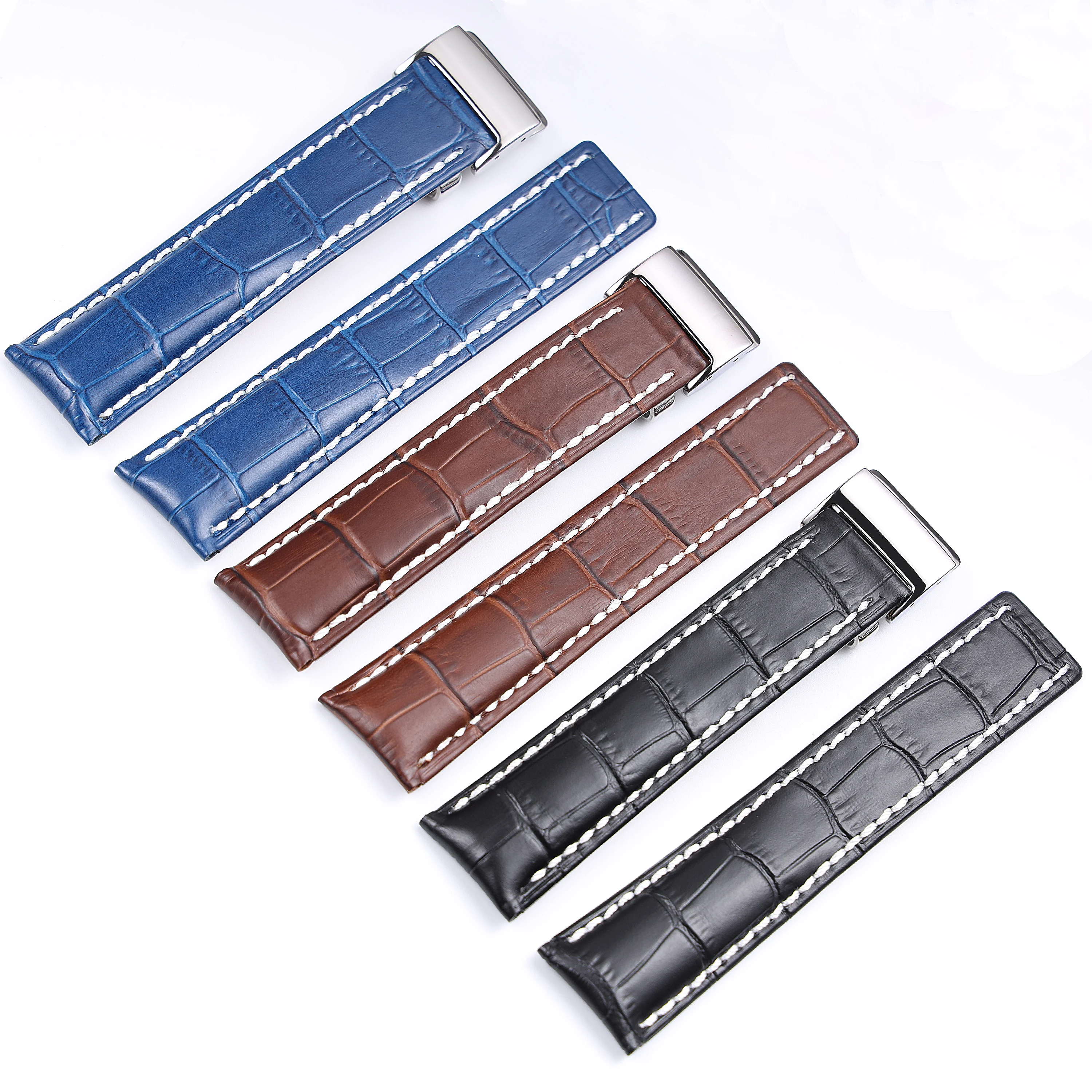 

22mm 24mm HandMade Bamboo Texture Genuine Leather Watchband For Breitling Omega Longines IWC Seiko Universal Watch Wrist Strap