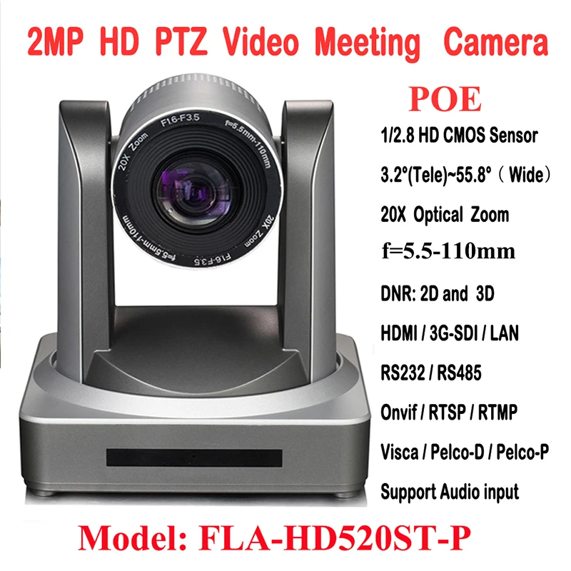 

2MP 1080P60/50 PTZ IP Streaming Onvif POE Camera Visca Pelco 20X Optical Zoom Tripod with Simultaneous HDMI and 3G-SDI Outputs