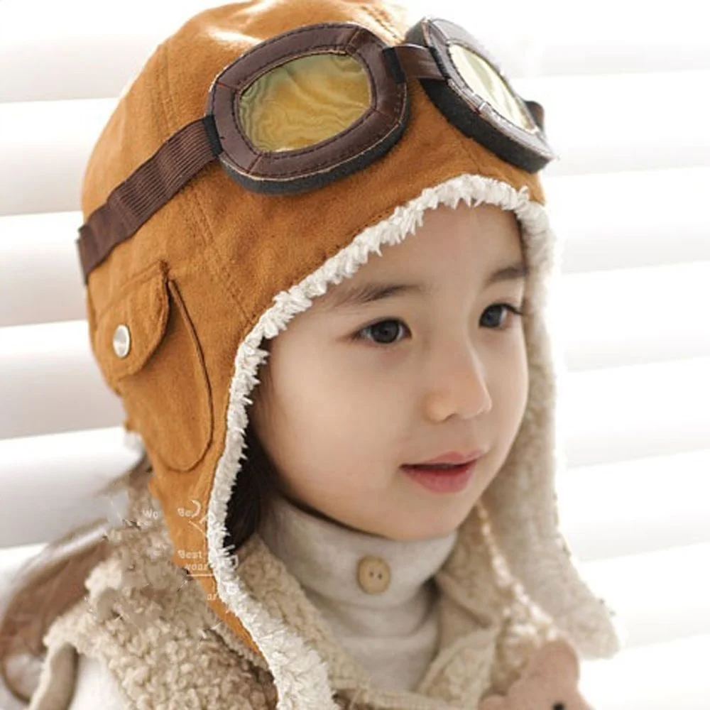 2025 Fashionable and Versatile Boy and Girl Aviator Cap Baby Knitted Padded Thunderbolt Earmuffs Hat 3-6 Years Old, Size 52-54cm