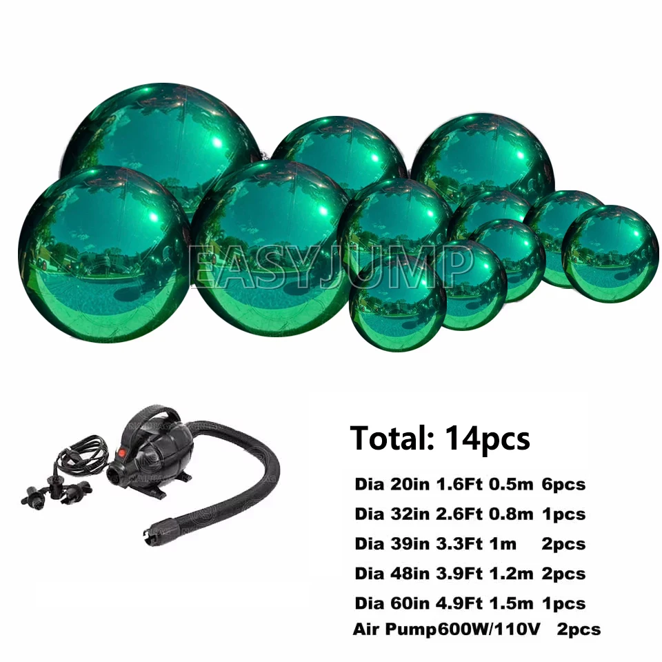 

Green Inflatable Christmas Ball Wedding Event Party Decor Silvery Iridescent Inflatable Mirror Balloon Gold Big Shiny Balls Set