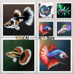 Guppy Fish Fancy Abstract Painting Poster Canvas Printing Guppy Aesthetic Fine Art Wall Decor Aquarium Fish Lover Decor Prints