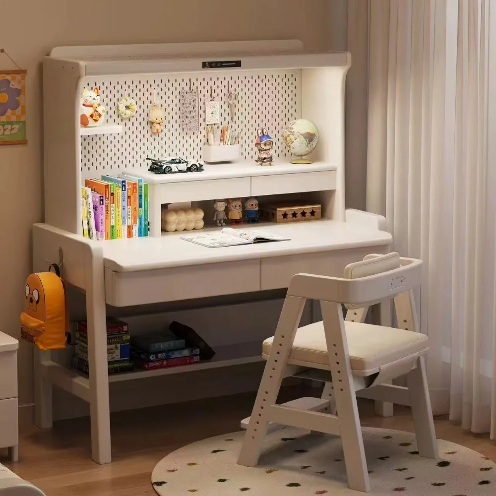 Wooden Children's Computer Desk Multi-layer Bookcase Bedroom Furniture Modern Study Table with Storage Drawer with Lamp