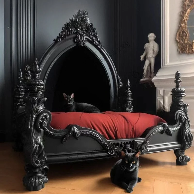Französisches Hofbett aus Massivholz, Retro-Prinzessinnen-Doppelbett, leicht luxuriöses, geschnitztes Bett