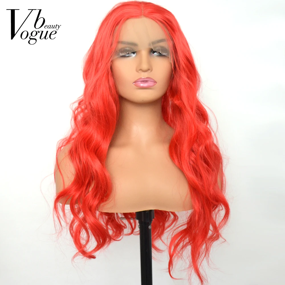 

Voguebeauty Red Synthetic Lace Front Wig Loose Curly Heat Resistant Fiber Free Parting Natural Hairline For Women