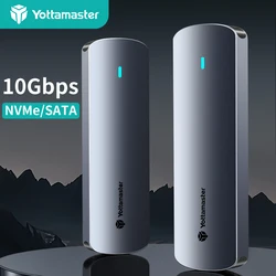 Yottamaster-External Solid State Drive Case, Gabinete SSD M2, Caso de disco rígido de protocolo duplo, 10Gbps, NVME, PCIE, 5Gbps, SATA, AHCI