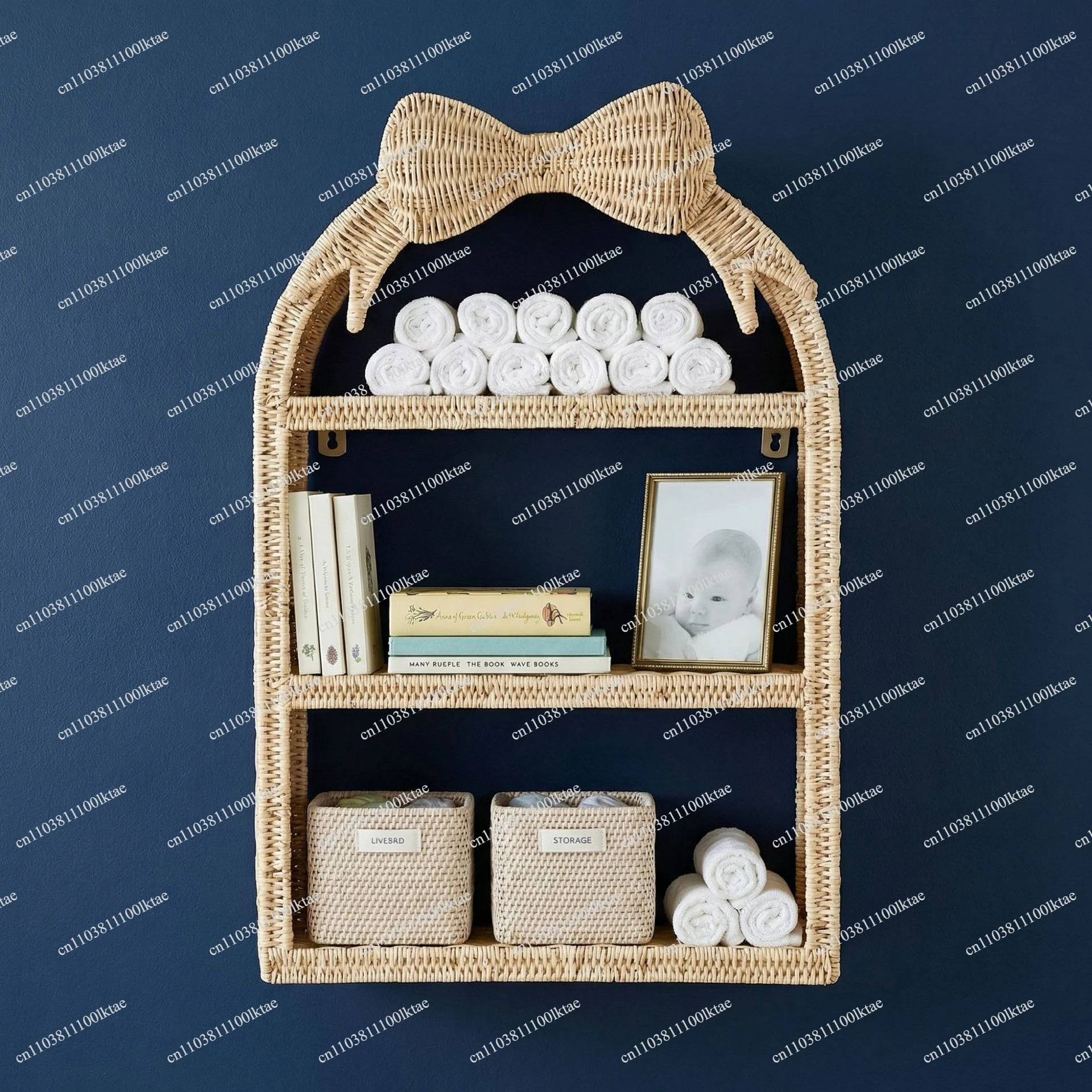 Bow Rattan Wall Decoration Shelf Children's Room Homestay Woven Three-layer Wall Hanging Storage Rack Rattan Wall Hanging