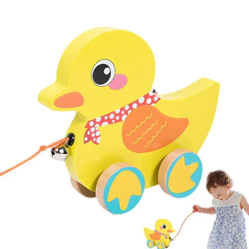 Pull Along Walking Toys Wooden Toddler Push Toy Pull Interactive Sensory Walk Along Animal Pull Toy With String And Bell For 1-3