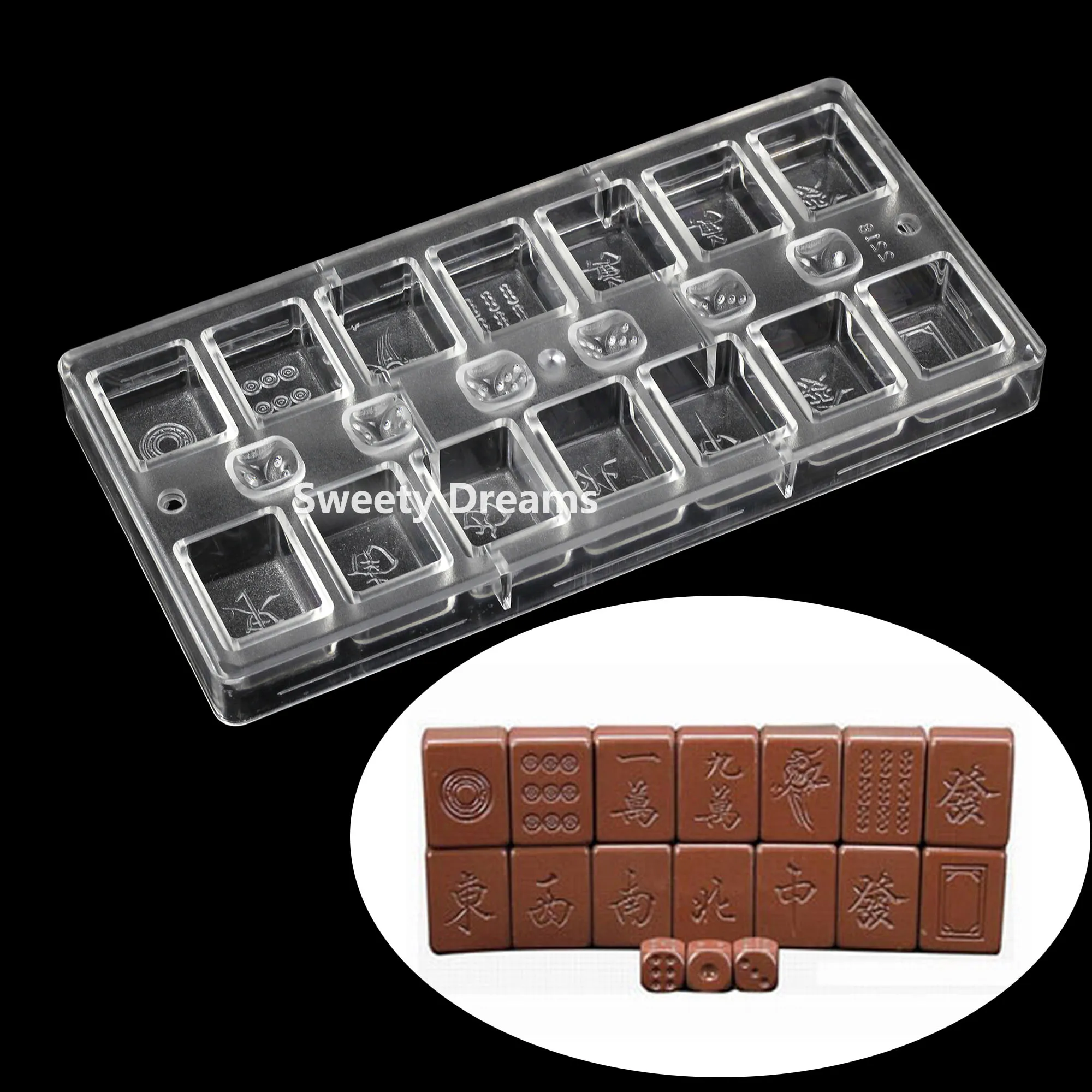 Chinese Style Mahjong Shape  Polycarbonate Chocolate Mold Chinese New Year Enterta Confectionery Toolcake Candy Baking Mould