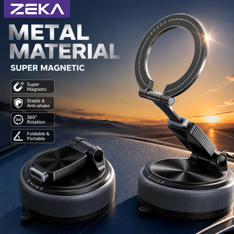 ZEKA N52 Magnetic Car Phone Holder Finger Ring Holder Foldable 360°Rotating Shockproof Metal Phone Holder  For MagSafe iPhone