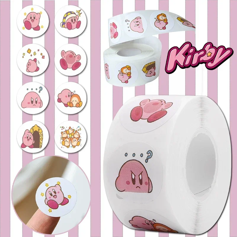 500pcs Kirby Cartoon Stickers Rolls Type Anime Phone Notebook Laptop Envelope Label Decoration Kids Self-adhesive Sticker Gift