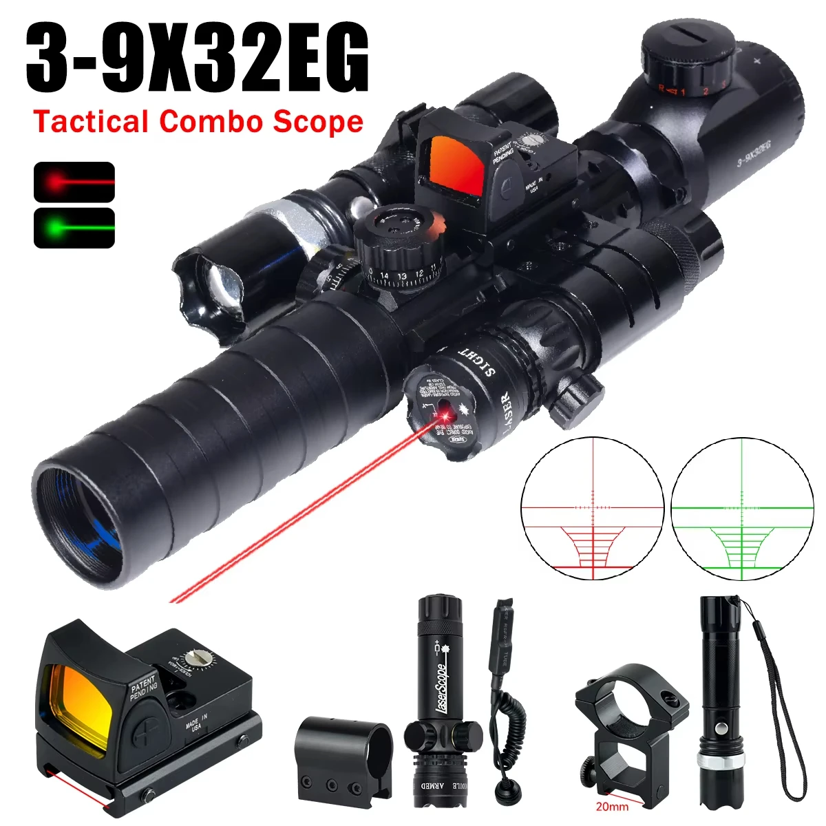 

Tactical 3-9x32EG Optical Sight Laser Pointer Red Dot Combo Scope Airsoft Outdoor Shooting Riflescope Hunting Acsessories