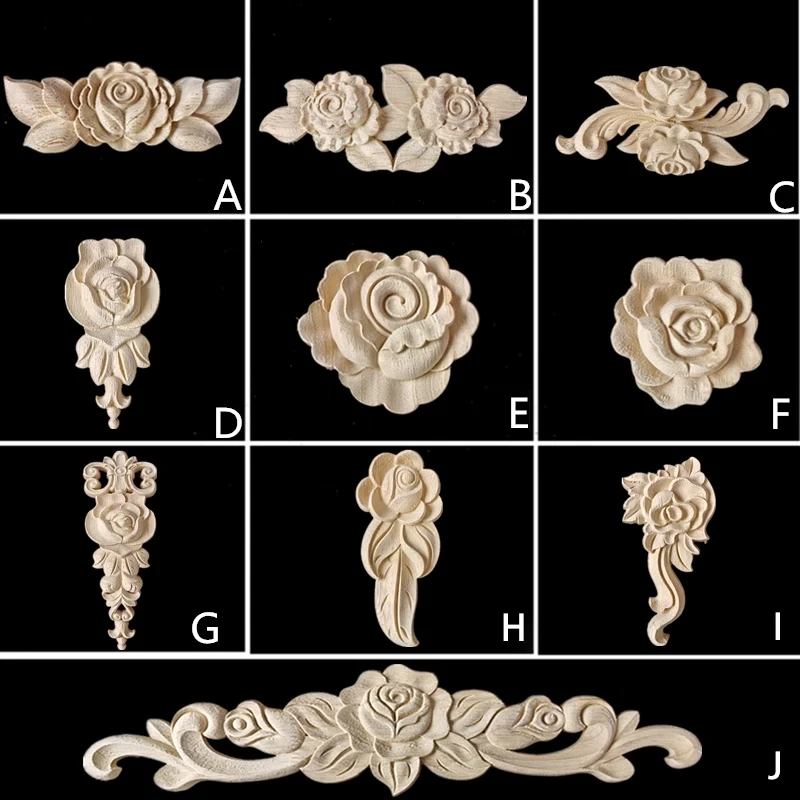 Wood carving onlays rose appliques Decals for wood furniture Antique home decor Wood furniture decoration Wood flower crafting