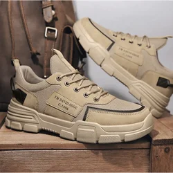 Brown Men's Shoes Trend Mesh Casual Shoes for Men Trend  Lace Up Male Sneakers Platform Working Ankle Boots Zapatillas De Hombre