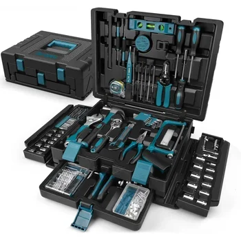 379-PCs Home Tool Kit - Portable Complete Household and Auto Repair Tool Set - Hand General Basic Tool