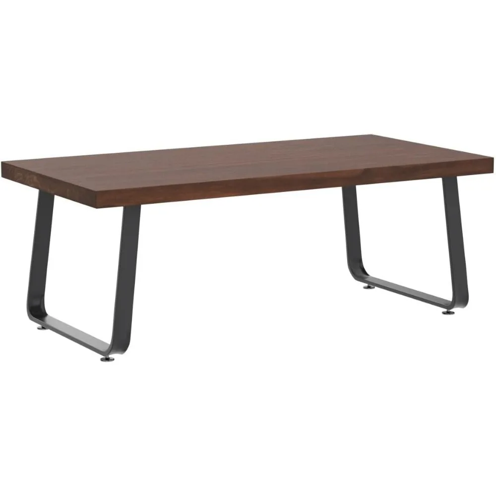 Mesa De Café De Madeira Natural, Mesa Central De Madeira Maciça Para Sala De Estar, Metal Rústico Industrial, Real Woodenngle Brown, 47 em