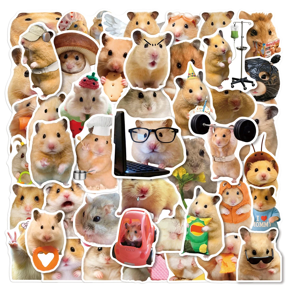 50PCS Healing Style Funny Hamster Graffiti Stickers Exquisite DIY Toys for Bottle Travel Bag Aesthetic Decals Creative Gifts