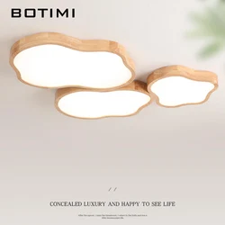 BOTIMI Natural Wood LED Ceiling Lights For Living Room Designer Wooden Surface Mounted Bedroom Lighting Modern Rooms Lamp