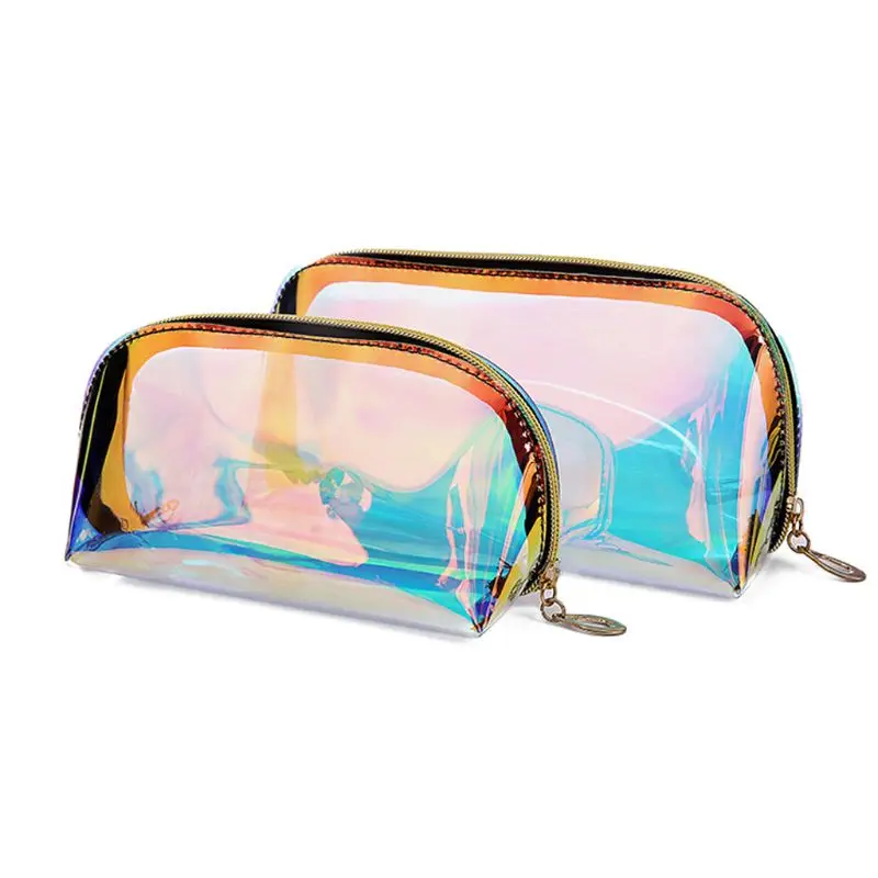 Women Lady Holographic Travel Makeup Bag Multifunctional Transparent Cosmetic Pouch Purse Casual Storage Organizer