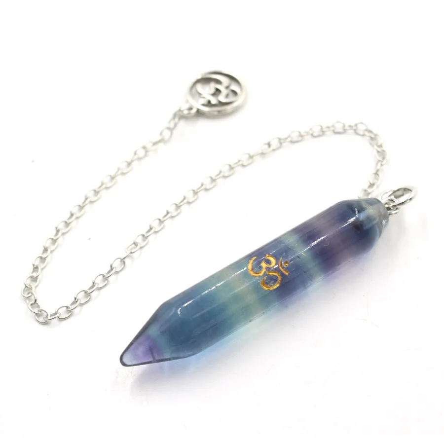 Corrente Pingentes de Cristal Hexágono, Selo De Ouro 3D, Pêndulo de Reiki, Prata, Encantos De Pedra Natural, Jóias Da Moda, 1Pc