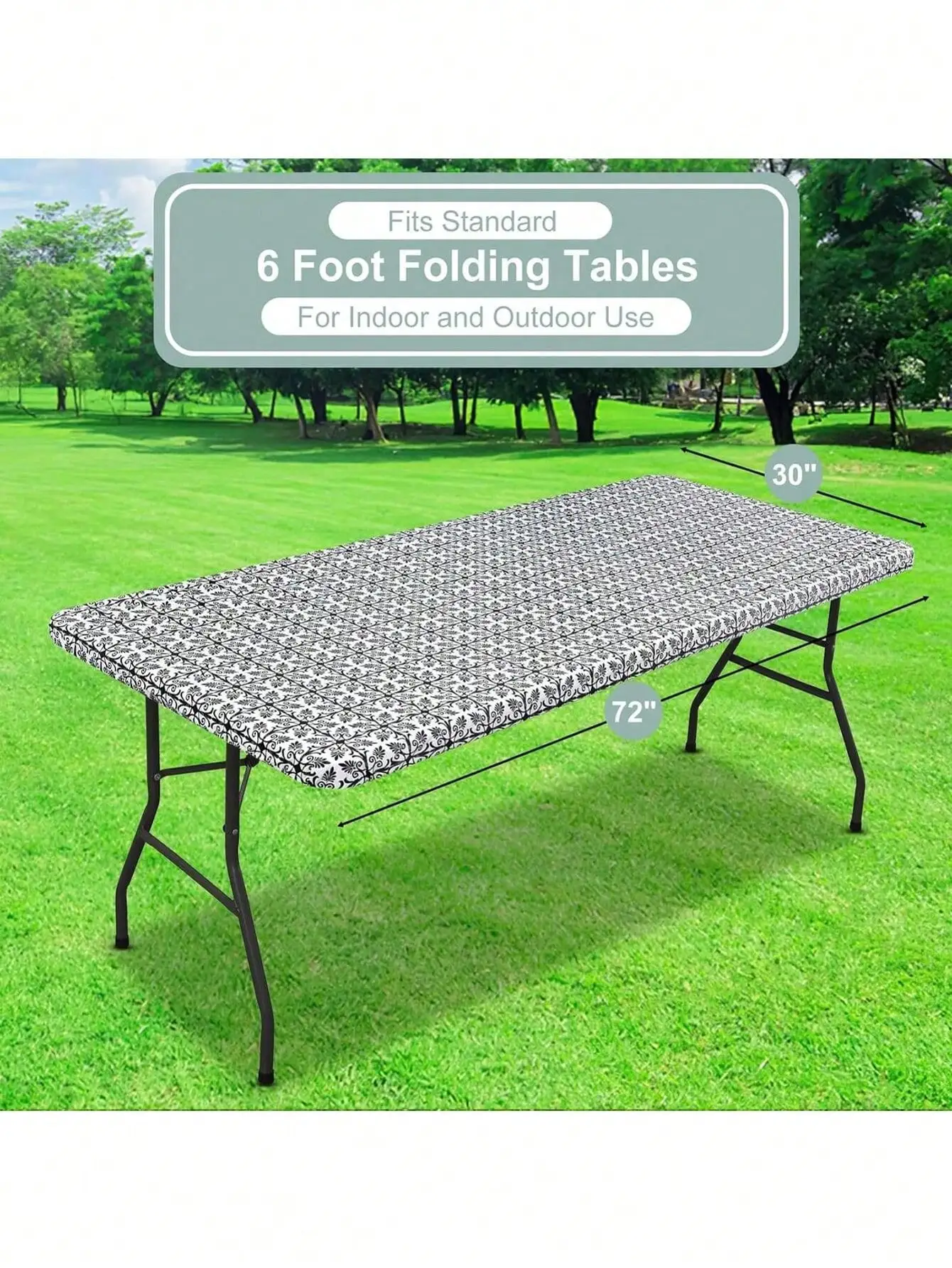 مفرش طاولة أنيق من الفينيل الباروكي - مقاوم للماء، مدعوم بالصوف مع حافة مرنة للنزهات والتخييم والحفلات |   ديكور المنزل والخارجي