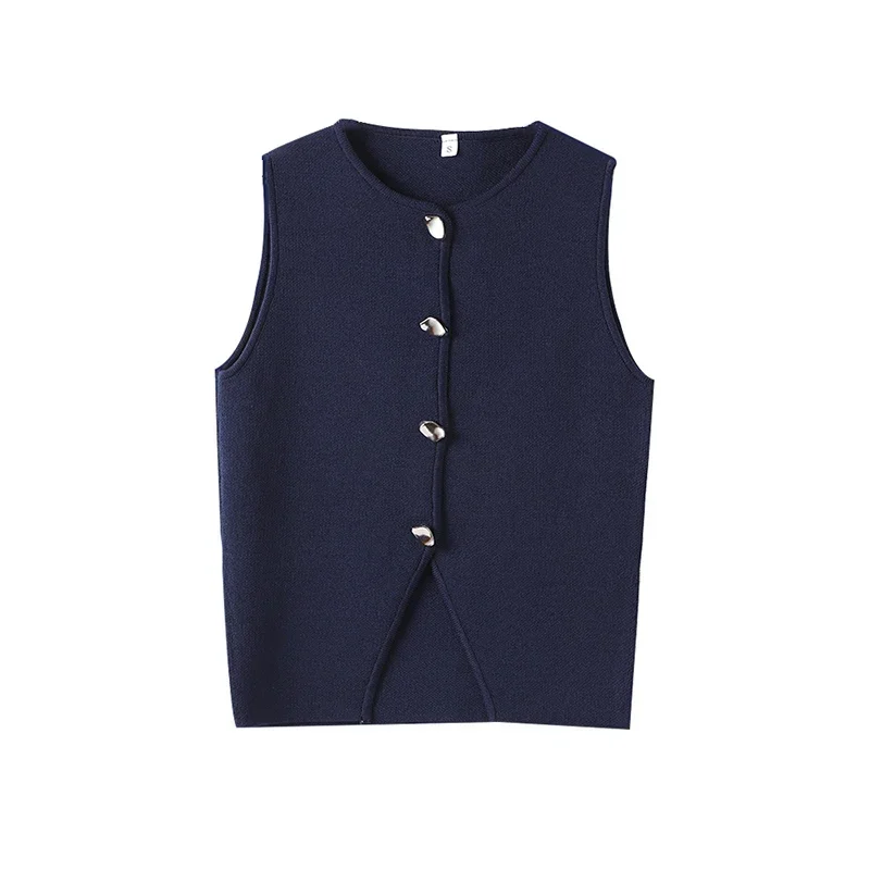 Mode Effen Gebreid Ronde Hals Vest Voor Vrouwen 2024 Nieuwe Elegante Single Breasted Mouwloos Vest Straat Dame Cropped Tops