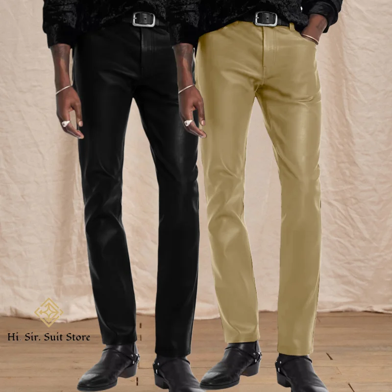 

Men's Slim Fit Stretch Fashion Casual Faux Leather Pants PU Leather Straight Moto & Biker Trousers Hip Hop Sports Outdoor Pants