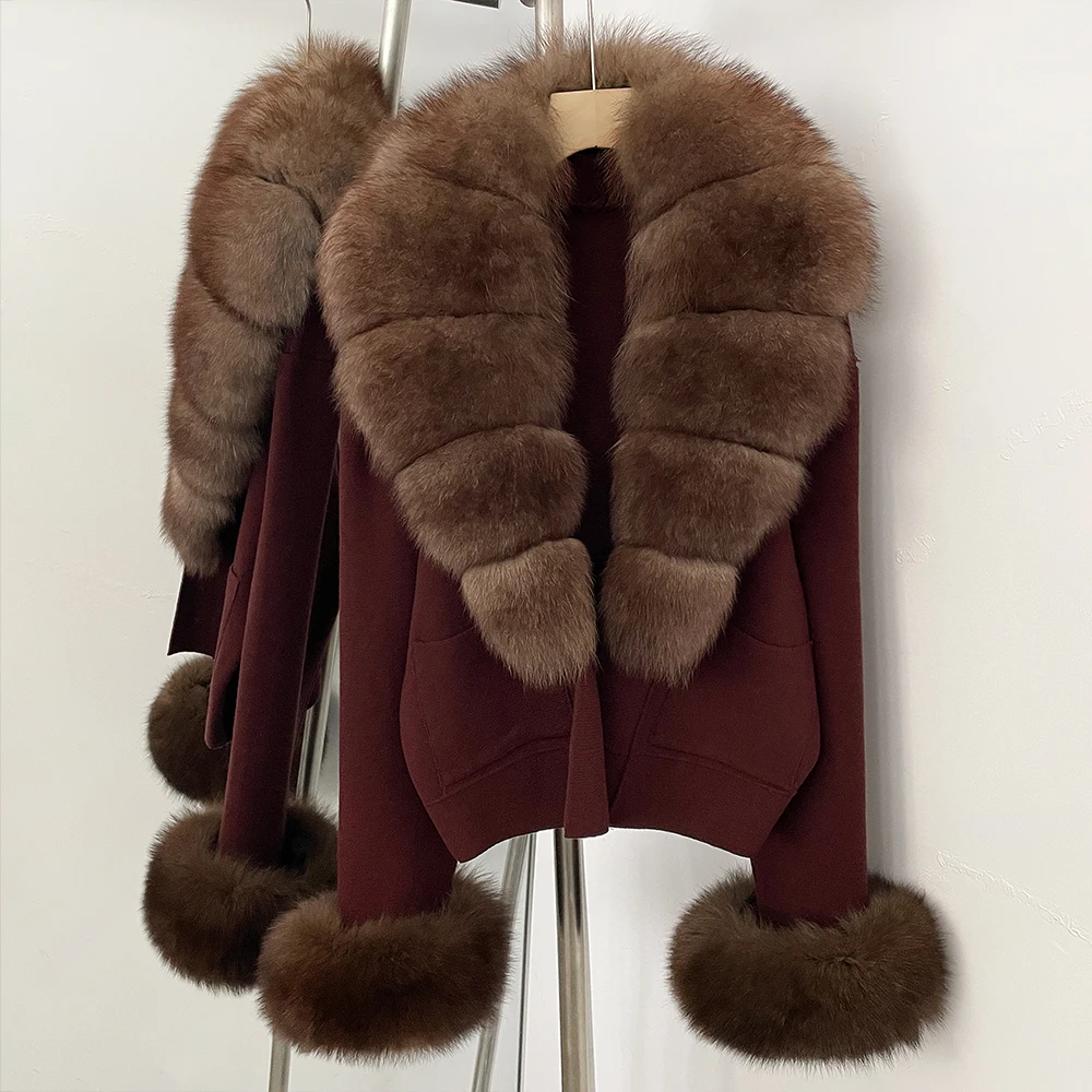 

Женский свитер из натурального меха, вязаная кофта с меховым воротником, женский топ с длинным рукавом, вязаный кардиган, короткий свитер