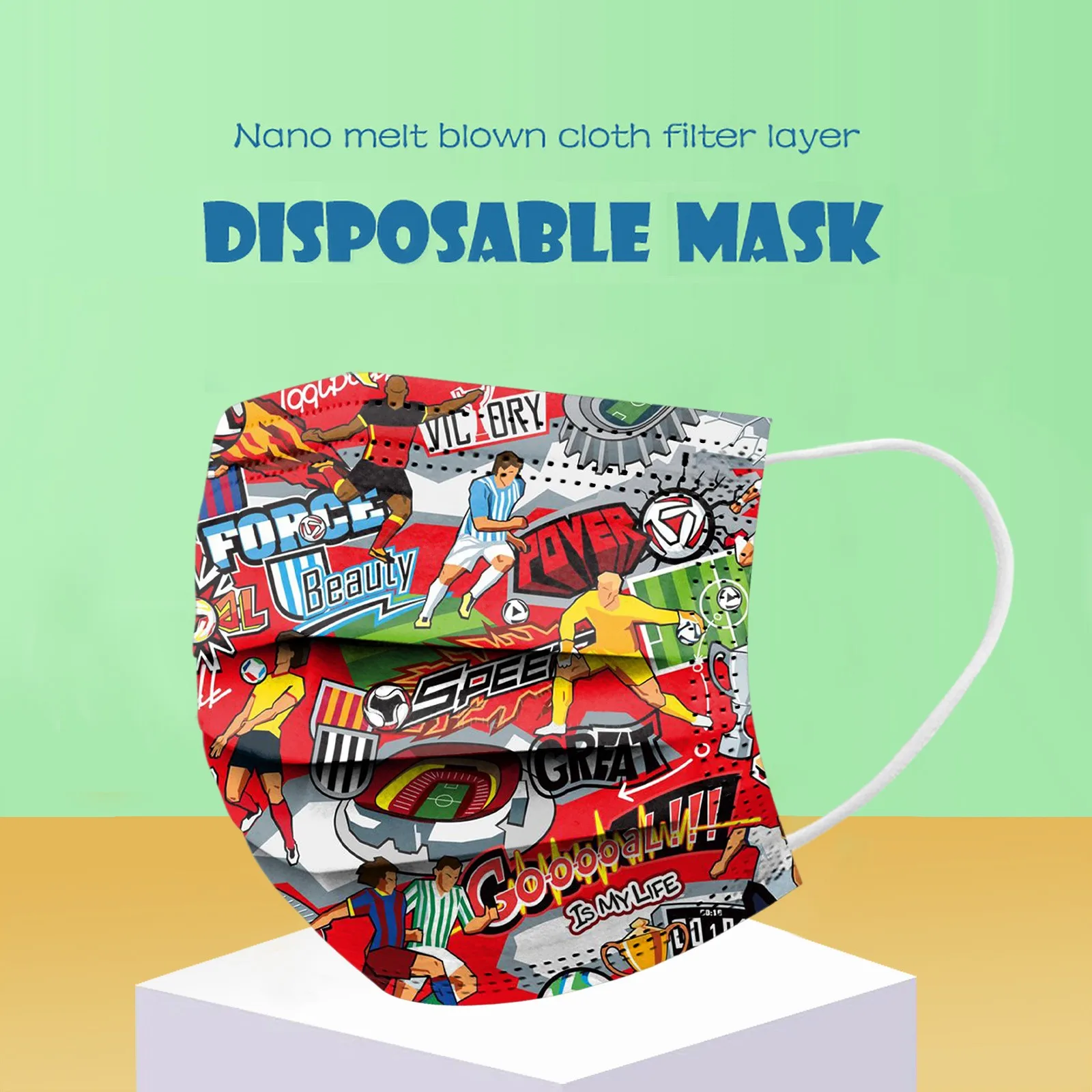 أقنعة الأطفال المطبوعة 50 قطعة أقنعة الأطفال على طراز كرة القدم الكرتون الحرم الجامعي حماية الحياة اليومية الديكور التنقل