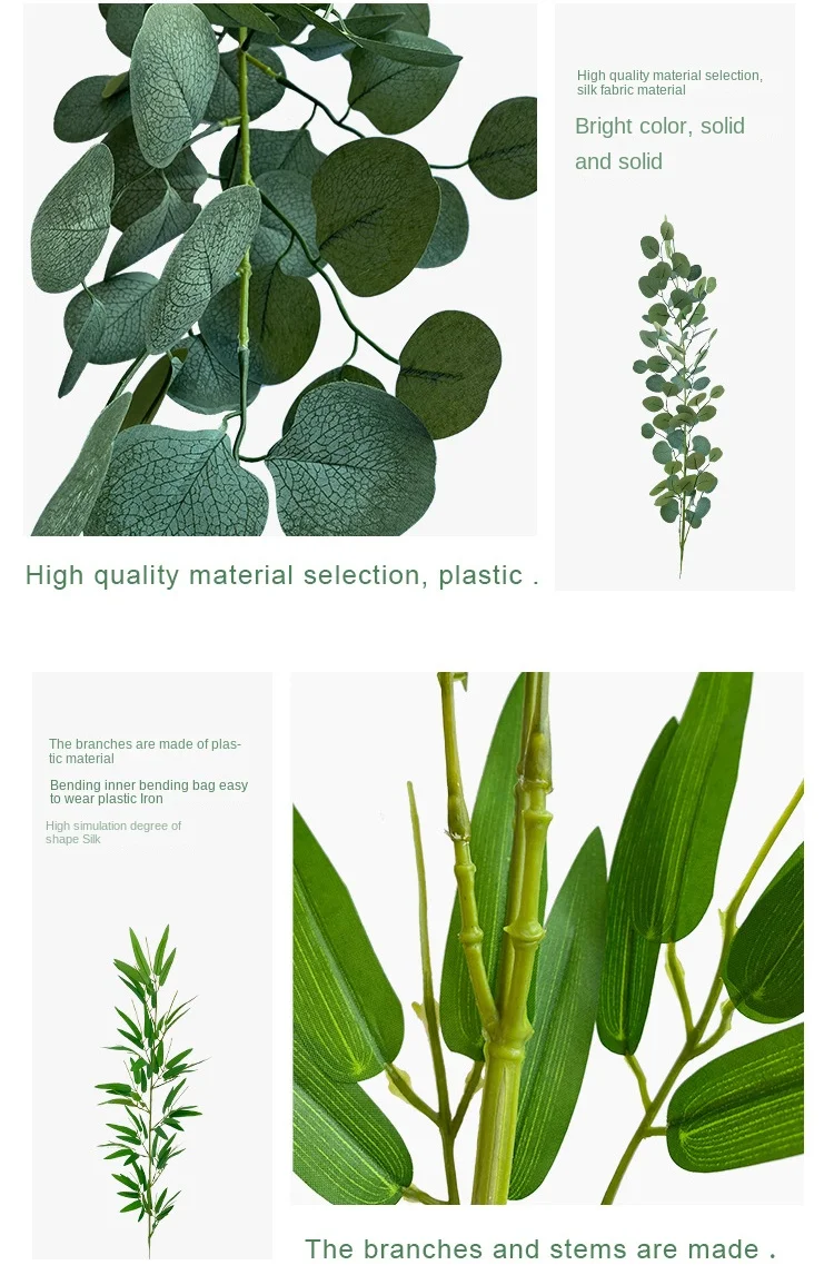 Seidenstoff-Griff, Bambusblatt, Blumenarrangement, Dekoration, künstliche Frühlingspflanzen, einzeln, 1 m lang, Eukalyptusblätter – Detail 4