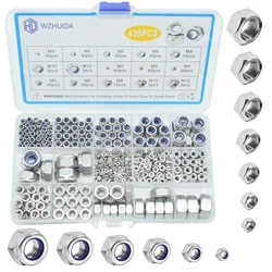 WZHUIDA 430Pcs 미터법 육각 너트 및 잠금 너트 분류 키트, M2 M3 M4 M5 M6 M8 M10 M12 304 스테인레스 스틸 모듬 육각 너트 세트