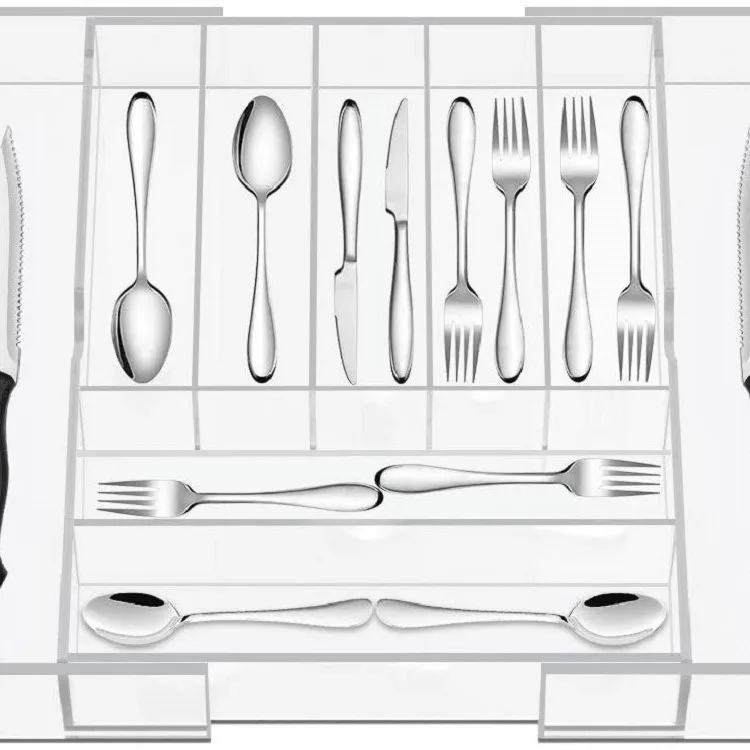 

Expandable Drawer Organizer, Adjustable Kitchen & Cosmetic Storage Box, Transparent Acrylic Divider Tray for Utensil Makeup