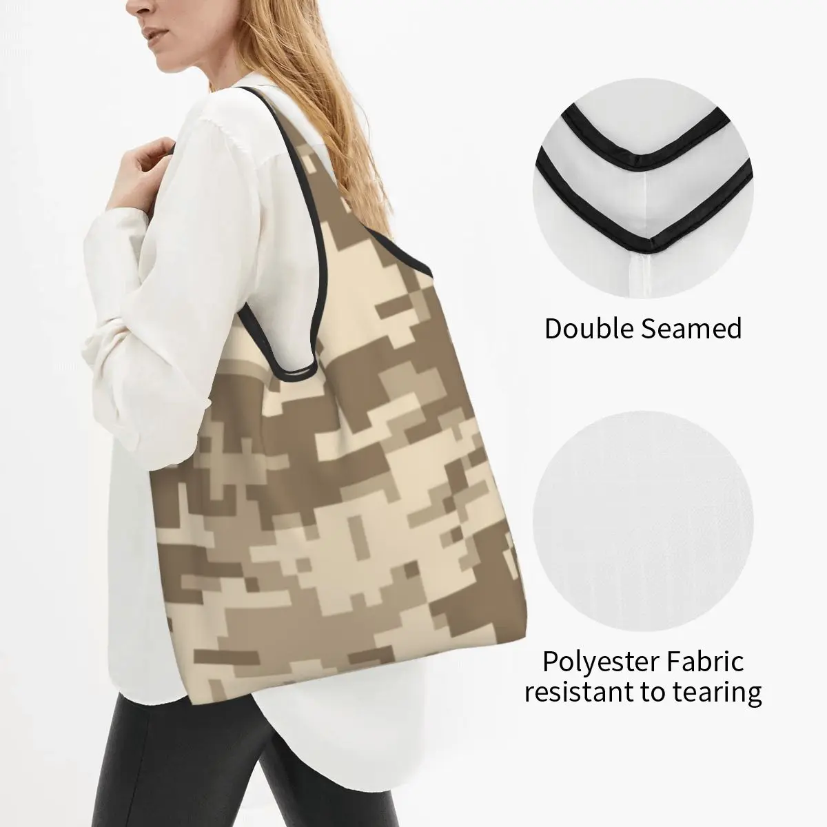 Tas belanja kapasitas besar wanita, tas bahu kamuflase militer Multicam, tas belanja kapasitas besar, tas tangan Camo Digital gurun