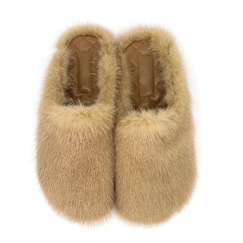 

Mink Fur Women's Slippers Fashion Household Plush Slippers NonSlip Warm Closed-Toe Shoes Winter Indoor Outdoor Home Fur Slippers