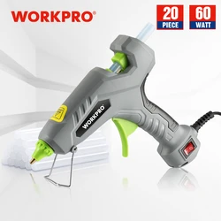 WORKKRO 60W Hot Melt Glue Gun Fast Preheating Heat Tool With 20PC Glue Stick 10CM for Home DIY Household Tools Hand Craft Tools