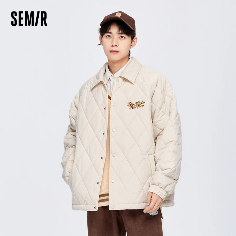 Semir Cotton Jacket Men with Rhombus Pattern Design 2023 New Winter Thin Jacket with Letters on the Back