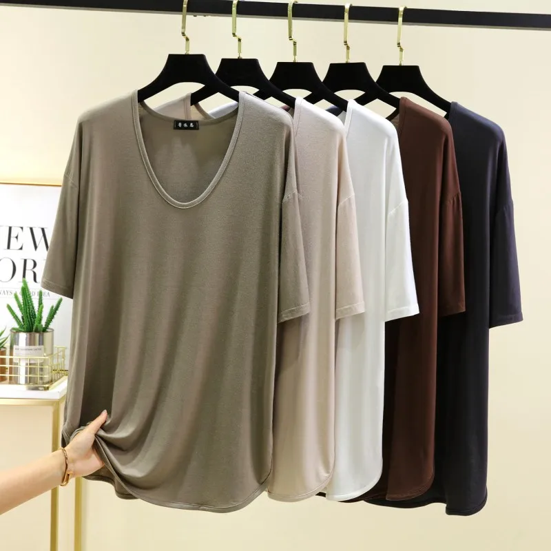 Loose Short Sleeve T-Shirt Women's Modal Thin Summer Outdoor Wear Large Size Half Sleeve Simple Casual Base Shirt