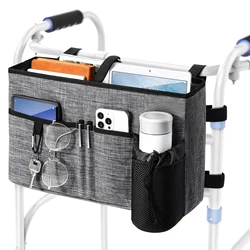 Rhino Valley Walker Bag, Multi Pockets Folding Walker Basket Tote Bag with Cup Holder, Carry Pouch Storage Bag for Elderly