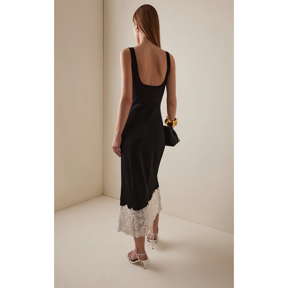 Sexy Black Deep V Neck Sheath Evening Dress For Women 2025 Exquisite Lace Patchwork Side Slit Prom Gowns