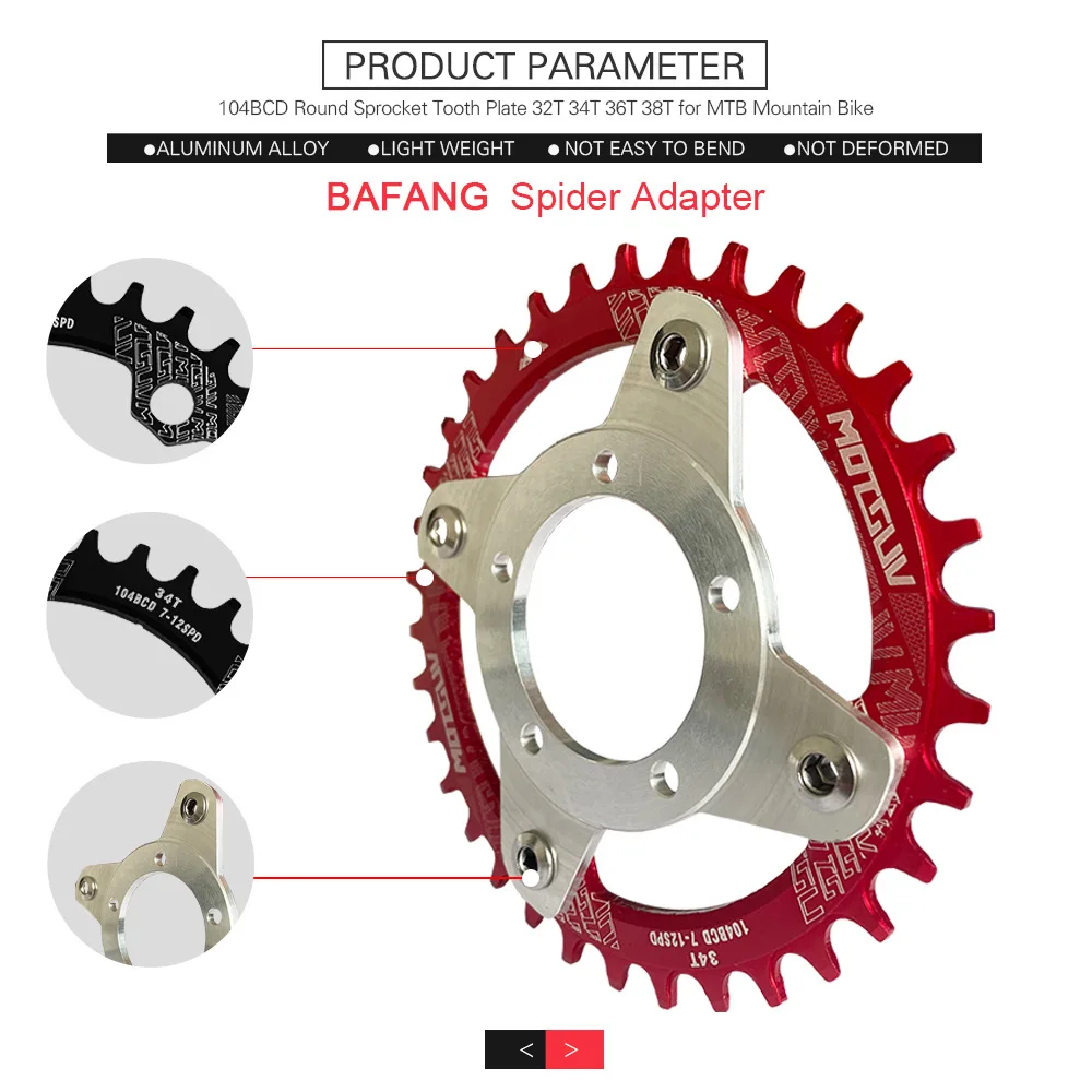 Bafang BBS01 BBS02 32T/34T/36T/38T/46T/52T MTB Positive & Negative Spider Adapter Chainring Conversion Kit Aluminum Alloy