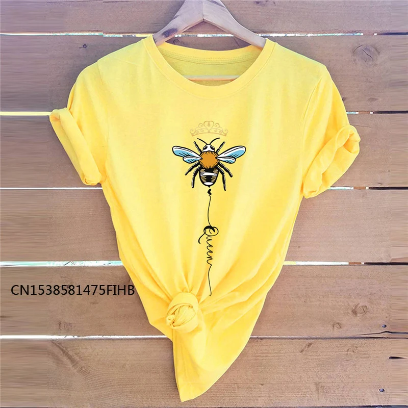 

Summer XS-4XL TShirt Women Fashion BEE Print T Shirt Soft Premium Clothing Crew Neck Short Sleeve Tees Casual Women Tops