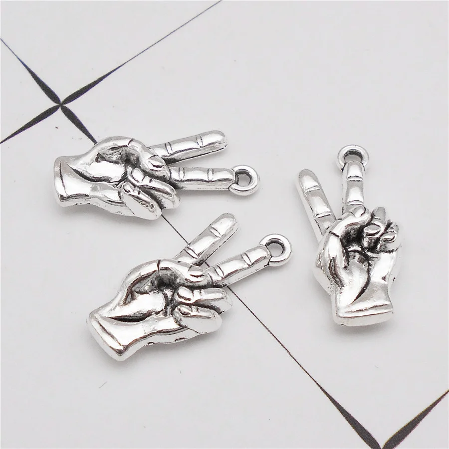 10PCS Alloy Peace Sign Charms Antique Silver Color Victory Sign Pendant Handmade Necklace Bracelet Jewelry Accessory Craft