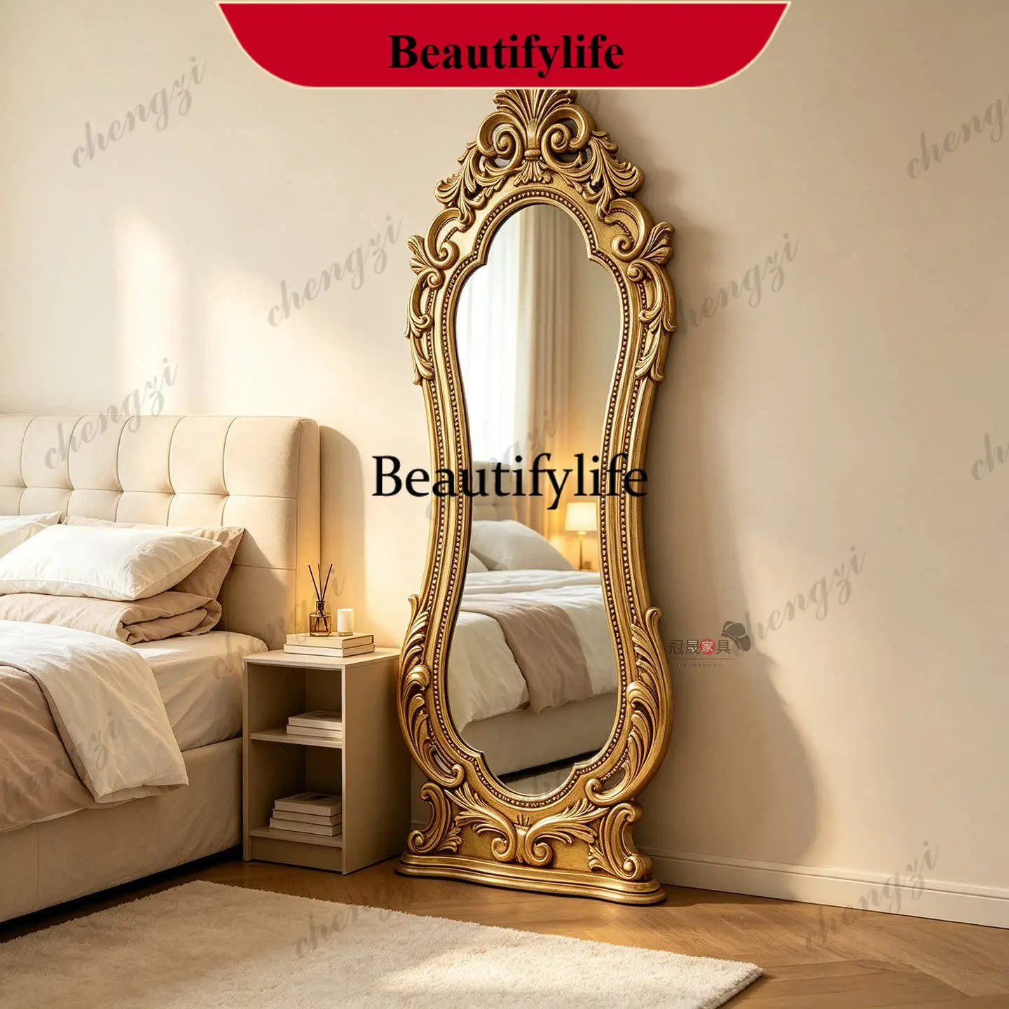 z183 European retro carved full-length mirror French living room special-shaped floor-to-ceiling full-length mirror bedroom cloa