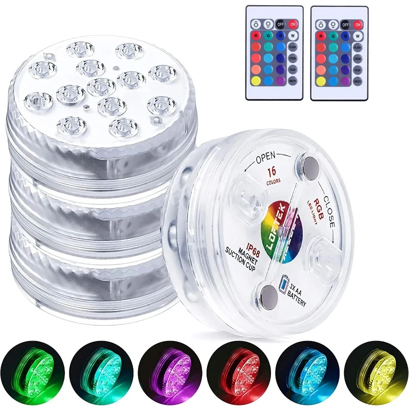 Pool Light 10LED Submersible Light with Remote Control Battery Powered RGB Light for Pond/Pool/Aquarium