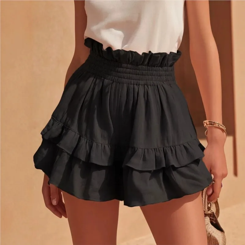 2026 New Summer Women's Shorts Solid Color Ruffle Decoration Fashionable And Comfortable Simple And Versatile Loose Daily Shorts