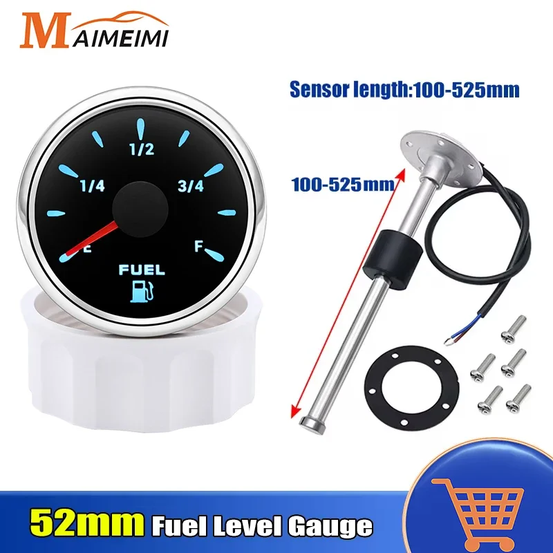 52mm 0-190ohm Fuel Level Gauge With Fuel Float Sensor 7 Colors LED Backlight For 12V 24V Car Boat Marine Curved Fuel Level Meter