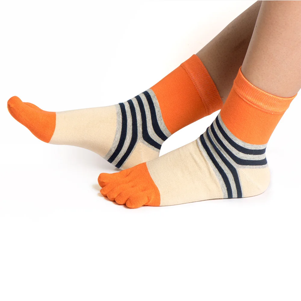 5 Pairs Young Fashion Striped Split Toe Socks Soft Combed Cotton Business Sport 5 Finger Socks Short Mens Womens Crew Calcetines