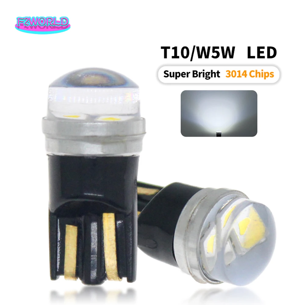 50PCS T10 W5W LED Led Bulb Canbus 3014 Chips 2SMD Map Dome Lights Car Side Marker Light License Plate Lamp White 12V