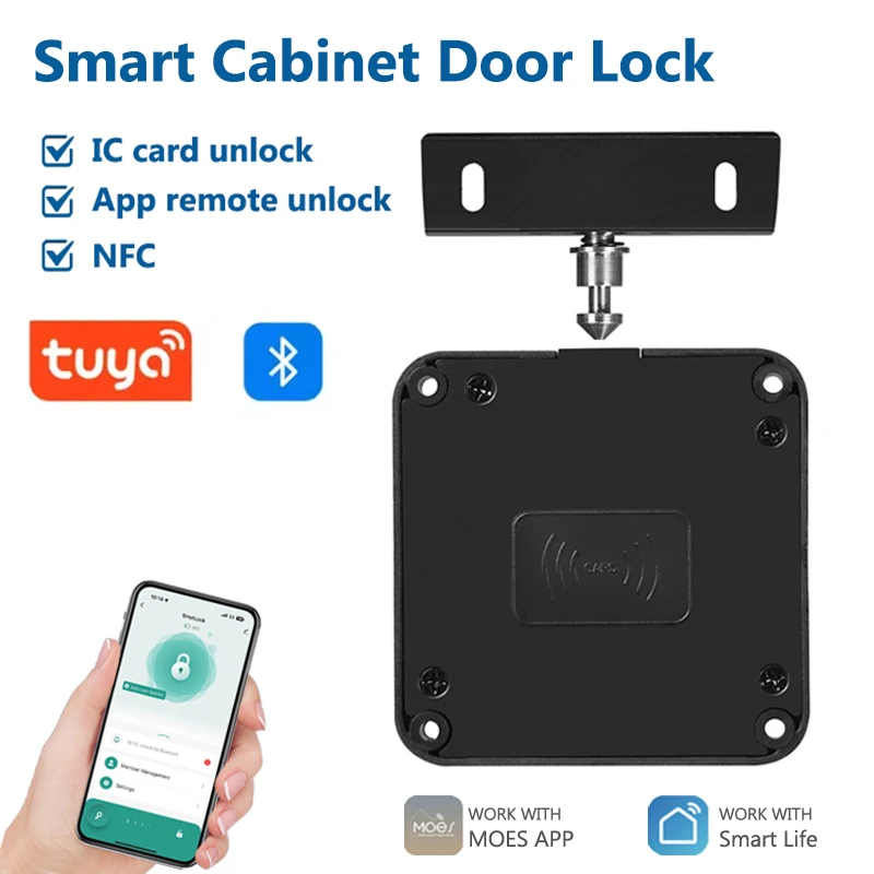 

Умный замок Tuya Bluetooth для деревянного шкафа, вход без ключа, IC-карта, управление через приложение, удаленный мониторинг, разблокировка мебельного ящика, дверца
