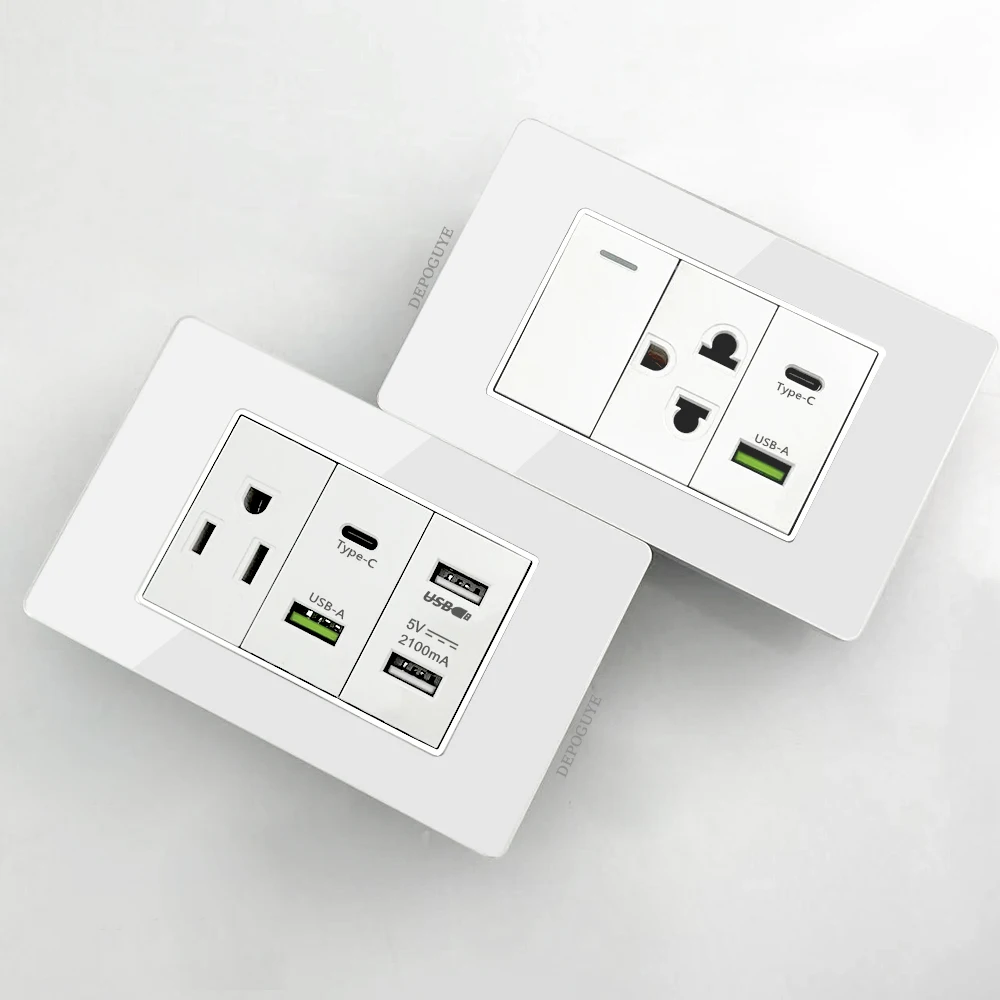American USB Smart Type-c 20W Quick Charge Wall Power Outlet,Home Light Electrical Switch Panel,Mexico Thai Dual usb Socket Plug